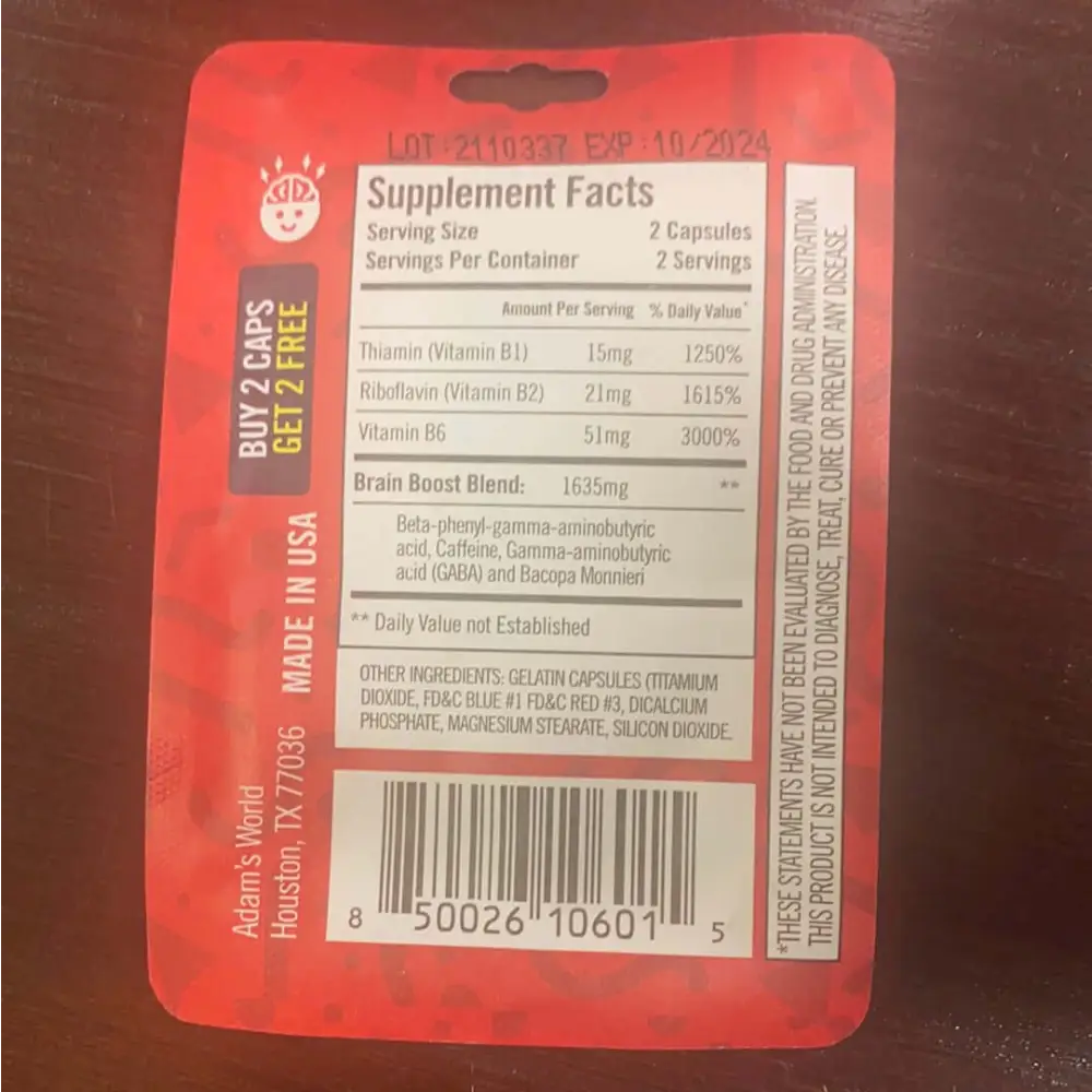 Supplement facts label for 48 capsule Cheerup Original Sleep Walker Formula, highlighting ingredients and benefits.