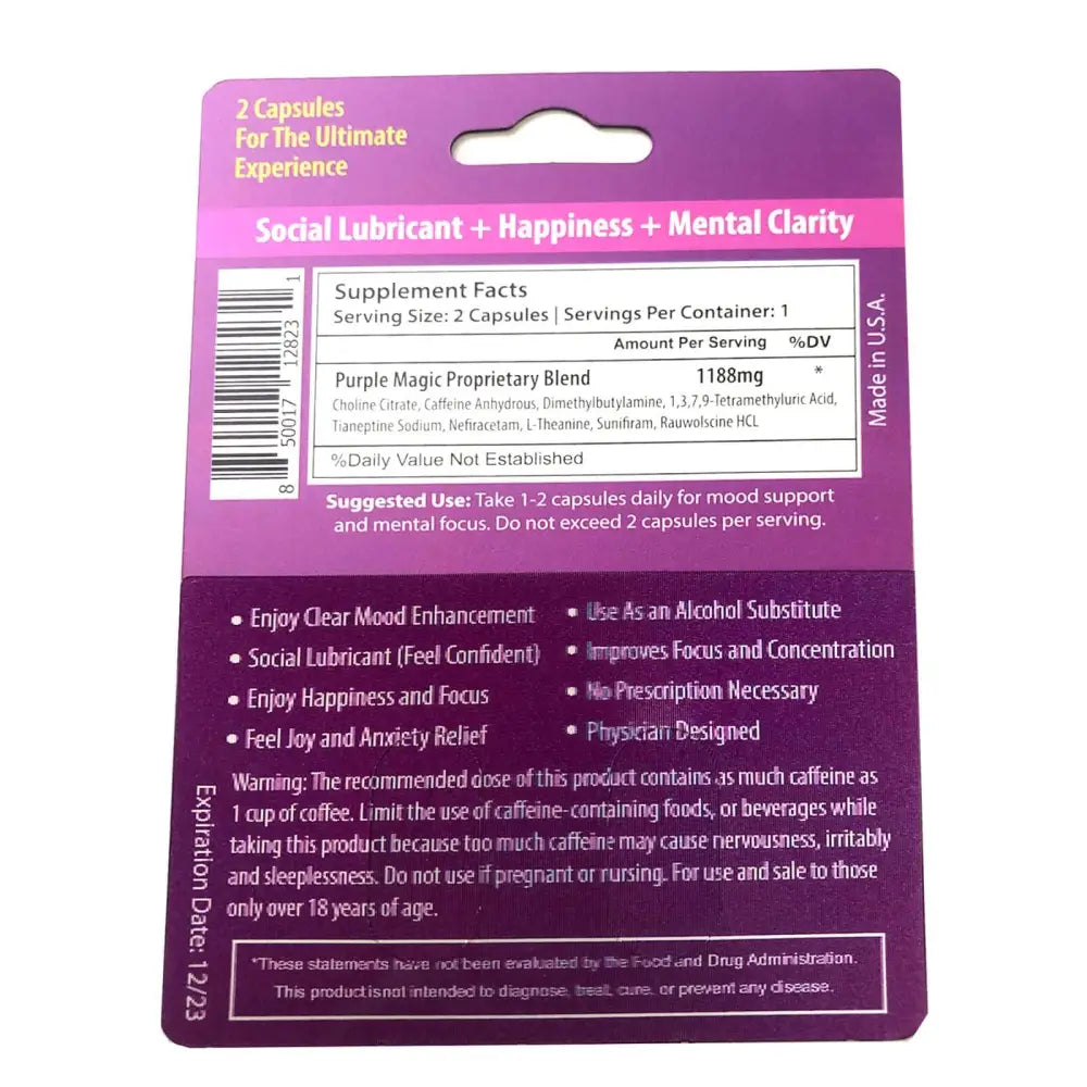 6x NEW Purple Magic Focus Mood Enhancement 6 Card 12 Capsule - Dietary Supplement