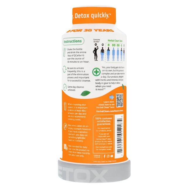 Herbal Clean QCarbo16 – Premium Same-Day Detox – Orange Flavor – 16 fl oz - XDeor