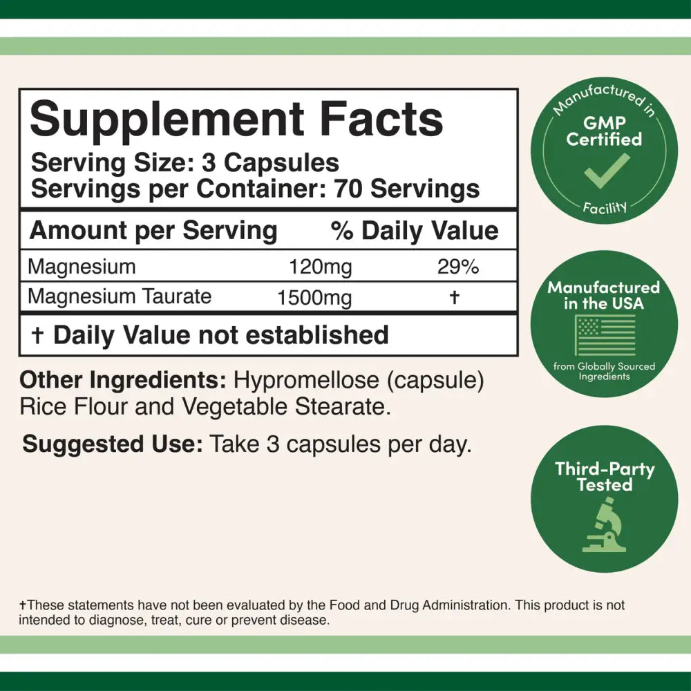 Double Wood Supplements Magnesium Taurate Supplement 1500 x 210 Vegan Capsules