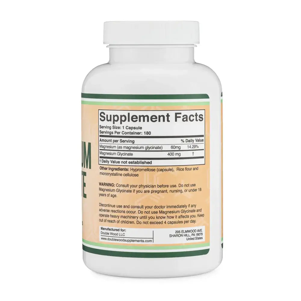 Magnesium Glycinate 400mg – High Absorption Gentle on Stomach (180 Capsules) - Dietary Supplement