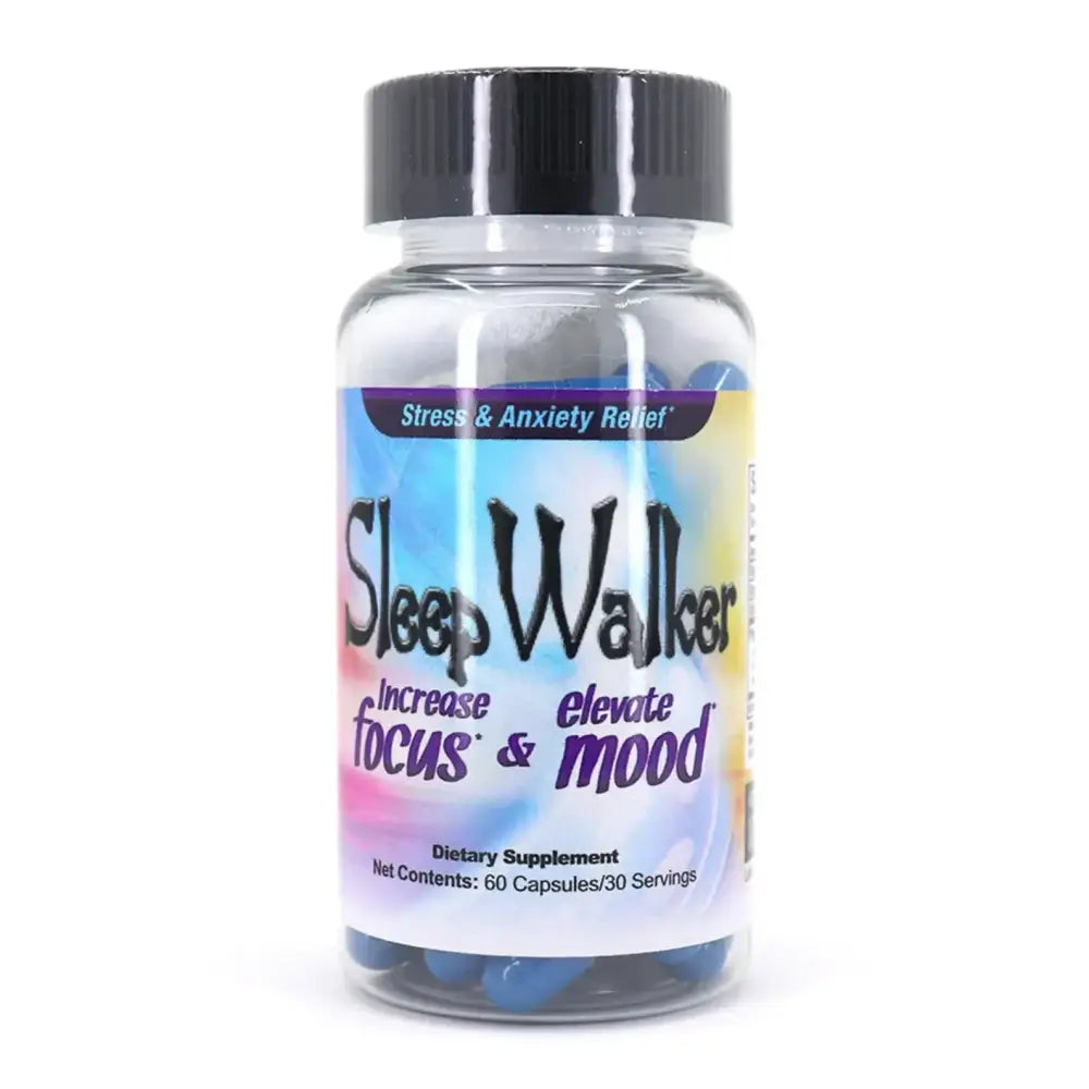 Sleep Walker Mood Enhancer 60 capsules bottle for focus and anxiety relief, dietary supplement.