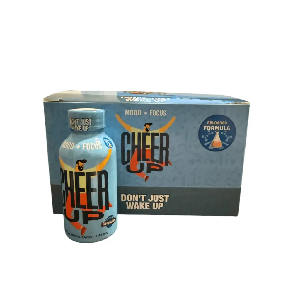 Sleep Walker CheerUp Shots 2oz pack for mood enhancement and focus boost, featuring Reloaded Formula.