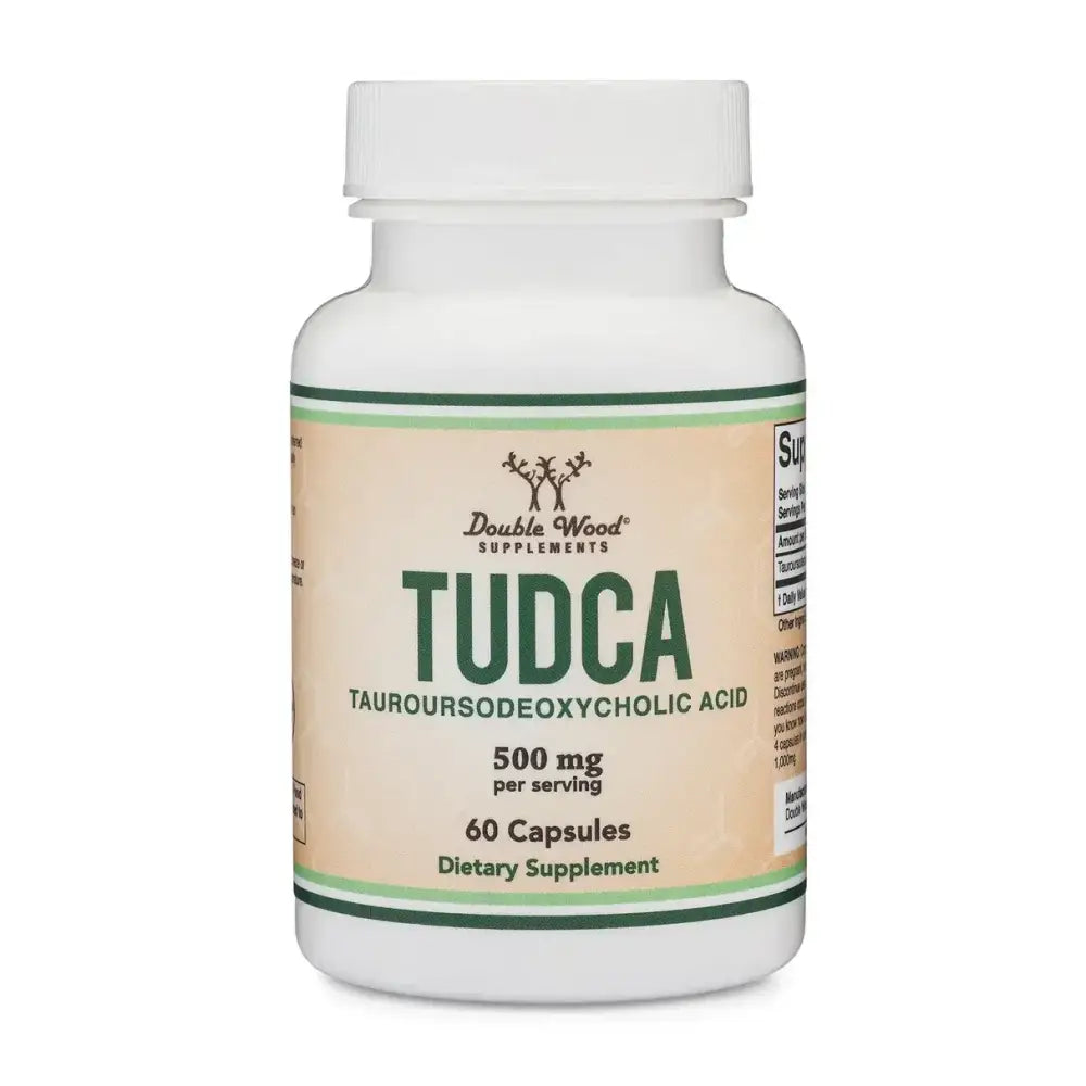 TUDCA Tauroursodeoxycholic Acid 500mg supplement bottle with 60 capsules for liver support