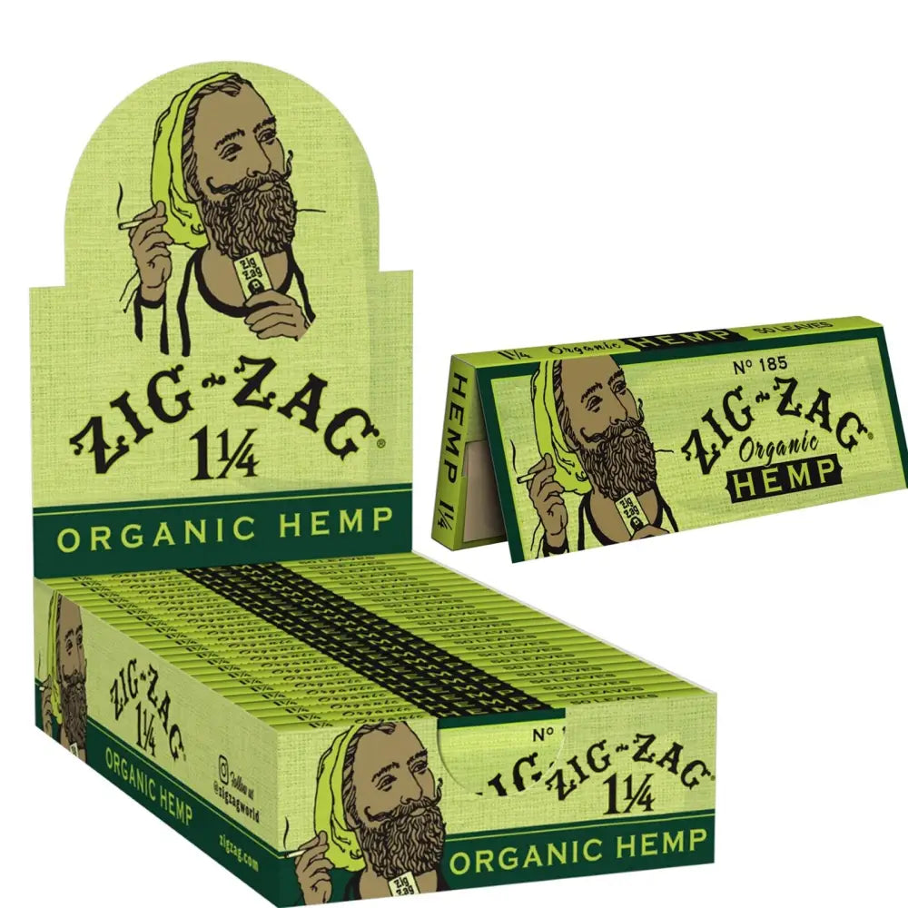 Zig Zag Organic Hemp Green 1.25 1 1/4 Rolling Paper 24 Booklets FULL BOX