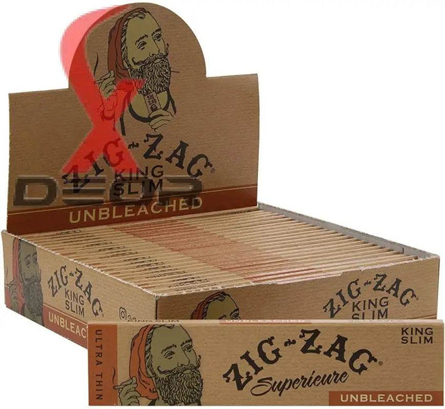 Zig Zag Unbleached Ultra Thin King Size Rolling Papers – 24 Booklets (Brown, Full Box) - XDeor