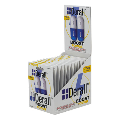 Derall Nootropic Brain-Booster 775mg box displaying individual packets for enhanced focus and cognitive performance.