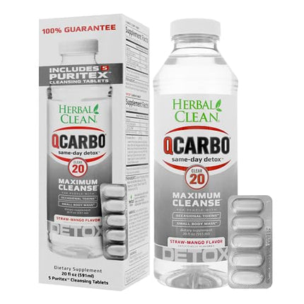 Herbal Clean QCarbo20 Clear 20 – Maximum Cleanse – Strawberry Mango – 20 oz + 5 Detox Capsules
