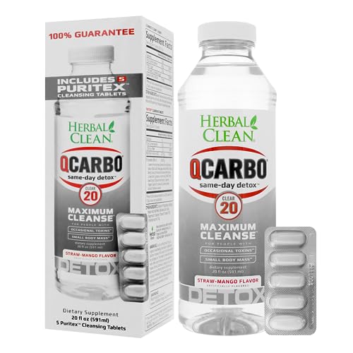 Herbal Clean QCarbo20 Clear 20 – Maximum Cleanse – Strawberry Mango – 20 oz + 5 Detox Capsules