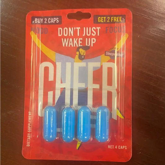 Cheerup Capsule pack with blue capsules promoting mood enhancement and focus, emphasizing mental well-being and energy.