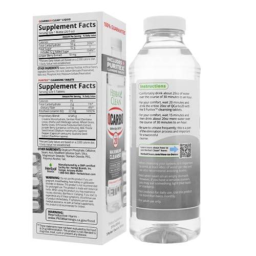 Herbal Clean QCarbo20 Clear 20 – Maximum Cleanse – Strawberry Mango – 20 oz + 5 Detox Capsules - XDeor