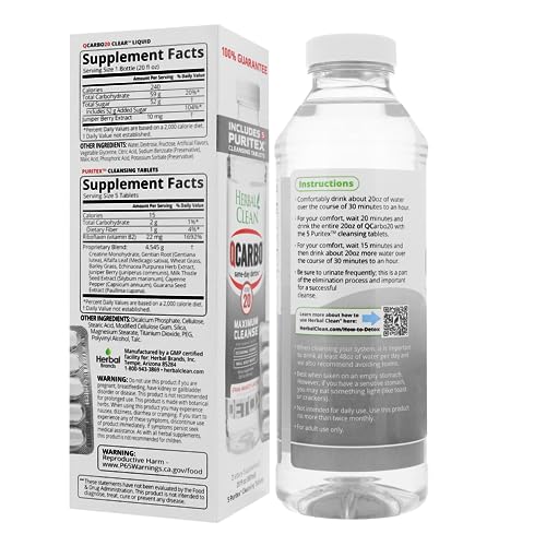 Herbal Clean QCarbo20 Clear 20 – Maximum Cleanse – Strawberry Mango – 20 oz + 5 Detox Capsules