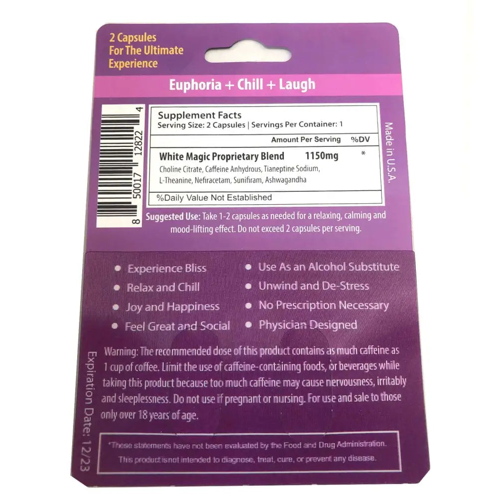 6x NEW White Magic Relax Chill & Happiness Enhancement 6 Card 12 Capsule - Dietary Supplement
