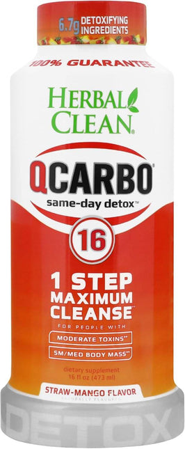 Herbal Clean QCarbo16 – Premium Same-Day Detox – Strawberry Mango – 16 fl oz - XDeor