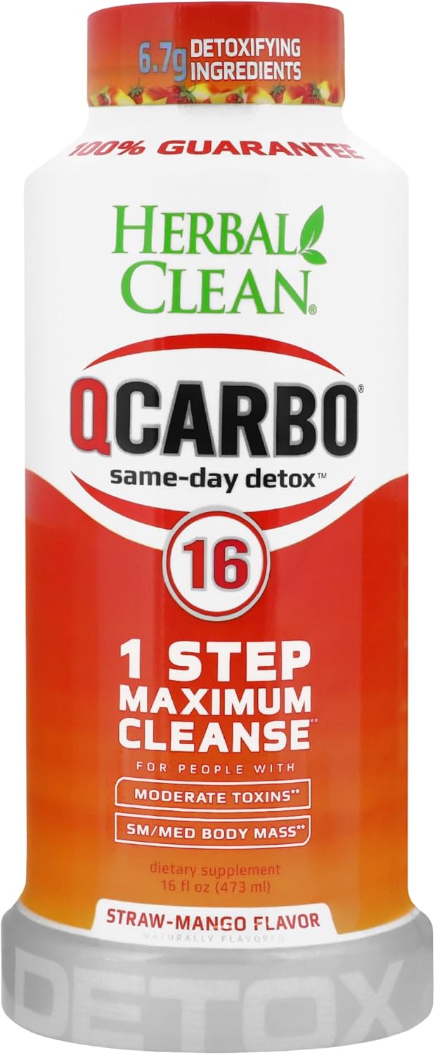 Herbal Clean QCarbo16 – Premium Same-Day Detox – Strawberry Mango – 16 fl oz