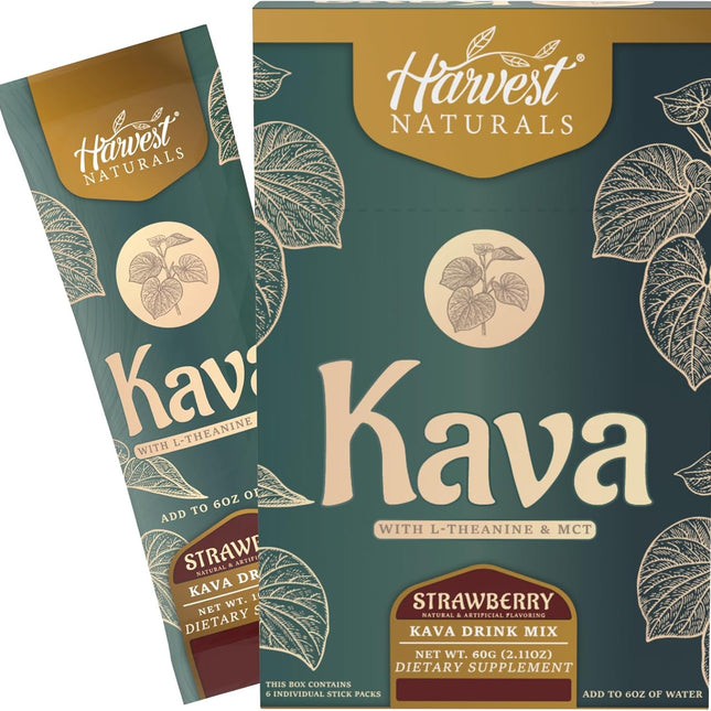 Harvest Naturals Kava Drink Mix – Strawberry (6 Stick Packs) | With L-Theanine & MCT