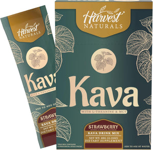 Harvest Naturals Kava Drink Mix – Strawberry (6 Stick Packs) | With L-Theanine & MCT
