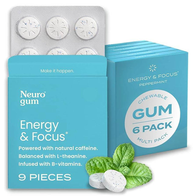 Neuro Gum Peppermint – Energy & Focus | Vegan | Sugar-Free | B-Vitamins – Pack of 1 (9 Pieces) - XDeor