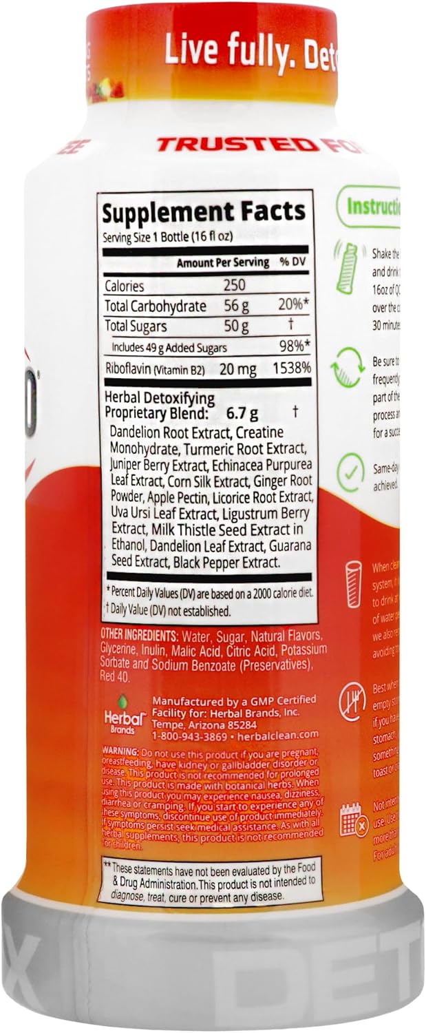Herbal Clean QCarbo16 – Premium Same-Day Detox – Strawberry Mango – 16 fl oz