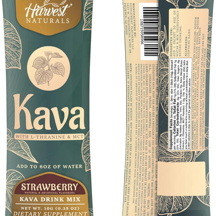 Harvest Naturals Kava Drink Mix – Strawberry (6 Stick Packs) | With L-Theanine & MCT