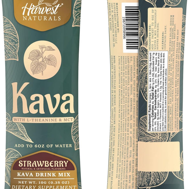 Harvest Naturals Kava Drink Mix – Strawberry (6 Stick Packs) | With L-Theanine & MCT