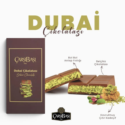 Çarşıbaşı Handmade Dubai Chocolate – Pistachio Cream, Tahini & Kadayif | 2 Pack Premium Bars