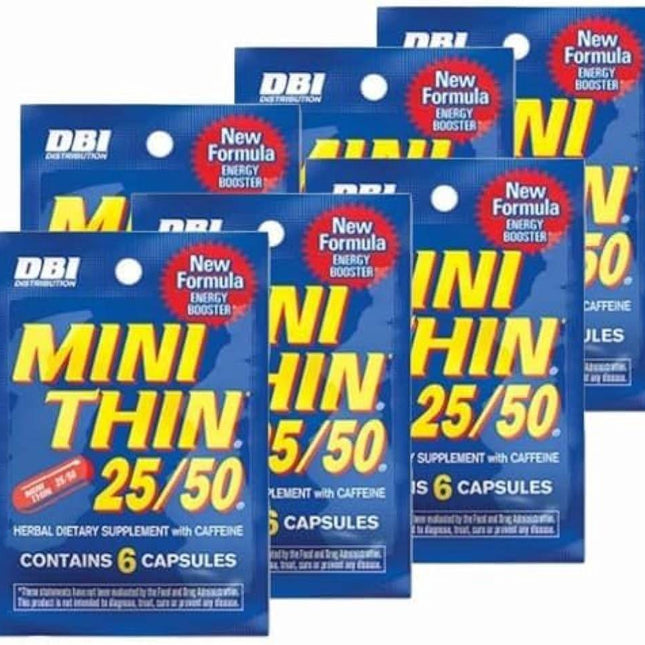 Mini Thin 25/50 Energy Box – 12 Packs (6 Capsules per Pack) | Two-Way Action Energy Pills