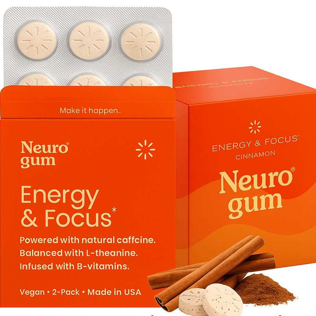 Neuro Gum Cinnamon – Energy & Focus | Vegan | Sugar-Free | B-Vitamins – Pack of 1 (9 Pieces)