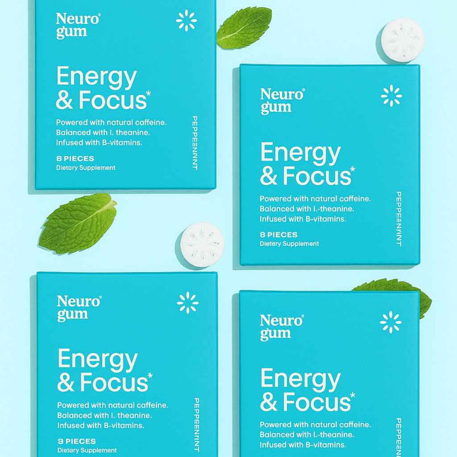 Neuro Gum Peppermint – Energy & Focus | Vegan | Sugar-Free | B-Vitamins – 4 Pack (36 Pieces)