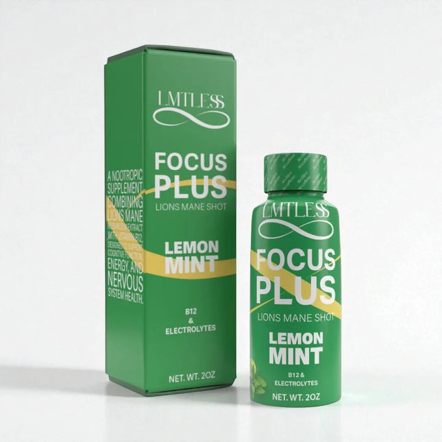 LMTLESS Focus Plus Shots – Lemon Mint | Lion’s Mane, B12 & Electrolytes 3 Pack