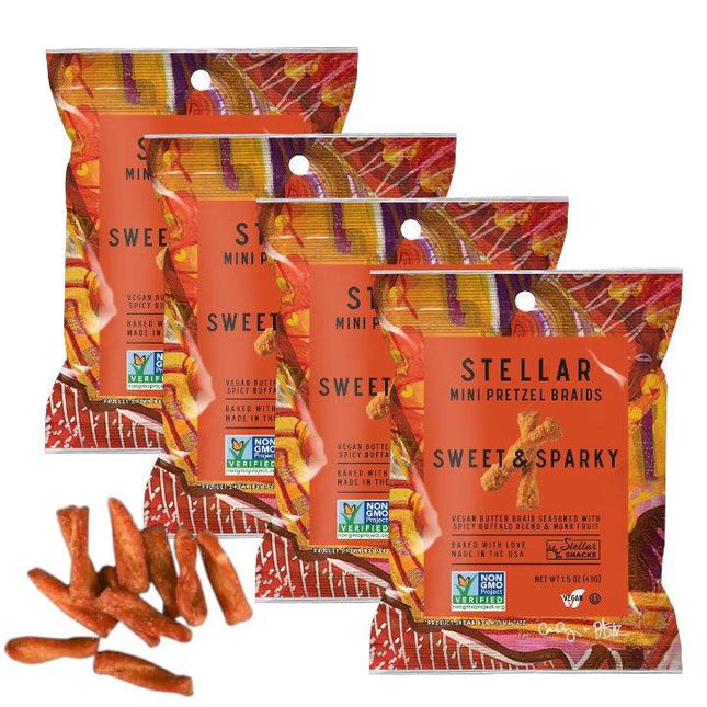 4-Pack Stellar Pretzel Braids – Sweet & Sparky (1.5oz Each) | Vegan, Bold Flavor Snack Made in USA - XDeor