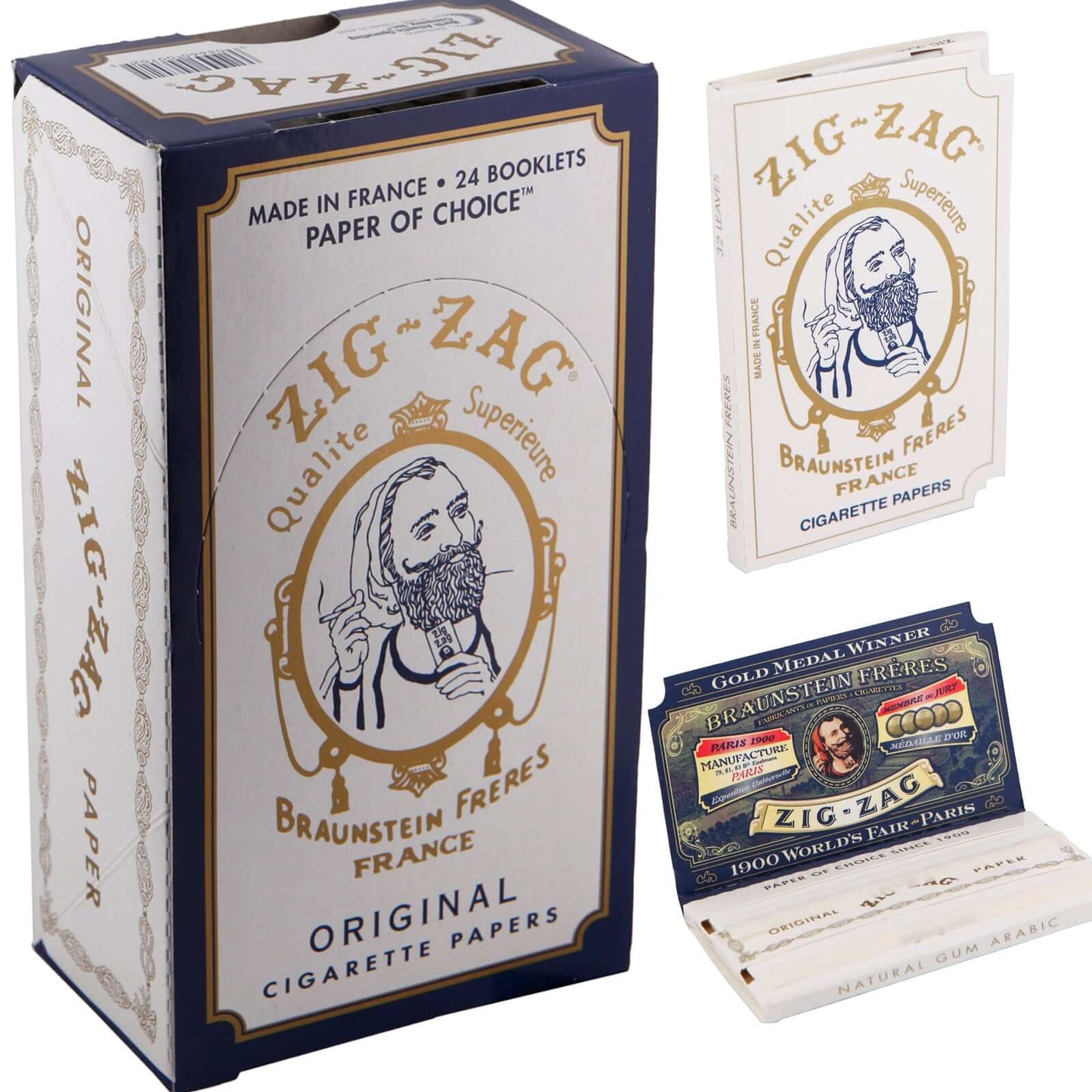 Zig-Zag Original White Rolling Papers box with 24 booklets for smooth, even burn and premium smoking experience.