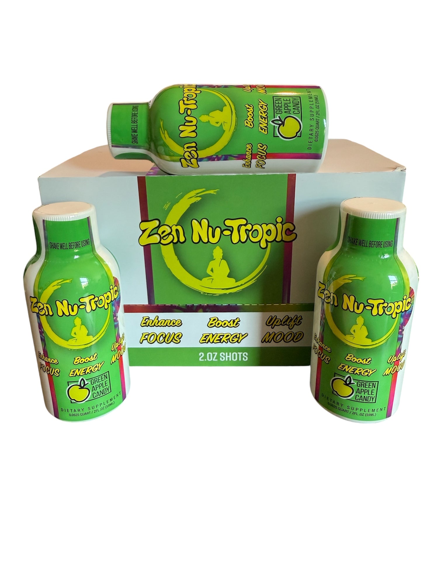 Zen Power Nu-Tropic 2oz Shot Green Apple Candy 12 Bottle of 2oz