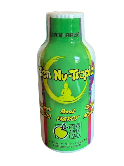 Zen Power Nu-Tropic 2oz Shot Green Apple Candy 12 Bottle of 2oz