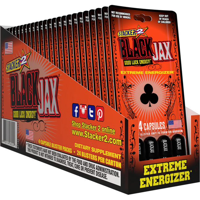 Stacker 2 Black Jax Energy – 12 Pack of 4ct Blister Packs (48 Pills)