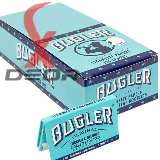 Bugler Rolling Papers box containing 115 leaves, designed for smooth rolling and easy handling, ideal for quality smokers.