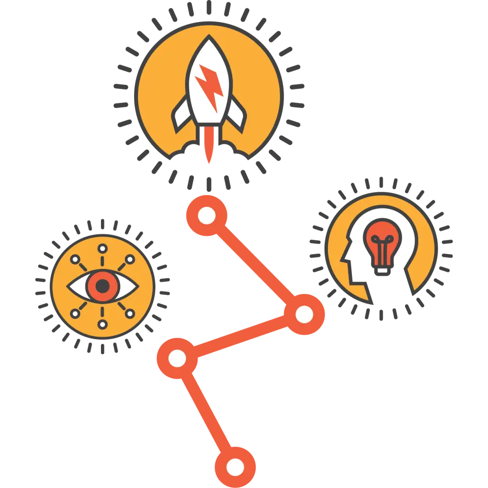 Illustration depicting brain focus, energy boost, and cognitive enhancement with rocket and lightbulb icons.