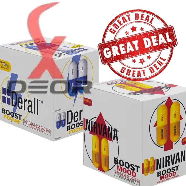 Derall Boost 775mg & Nirvana Boost Mood 800mg Combo – 12 Blisters (2 Capsules Each) | 6 Blisters Each - XDeor