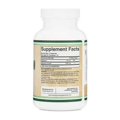 Double Wood Supplements Magnesium Taurate Supplement 1500 x 210 Vegan Capsules
