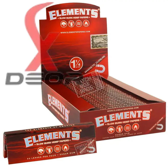 Elements red 1 1/4 size hemp rolling papers – full box of 25 booklets | ultra thin & slow burning