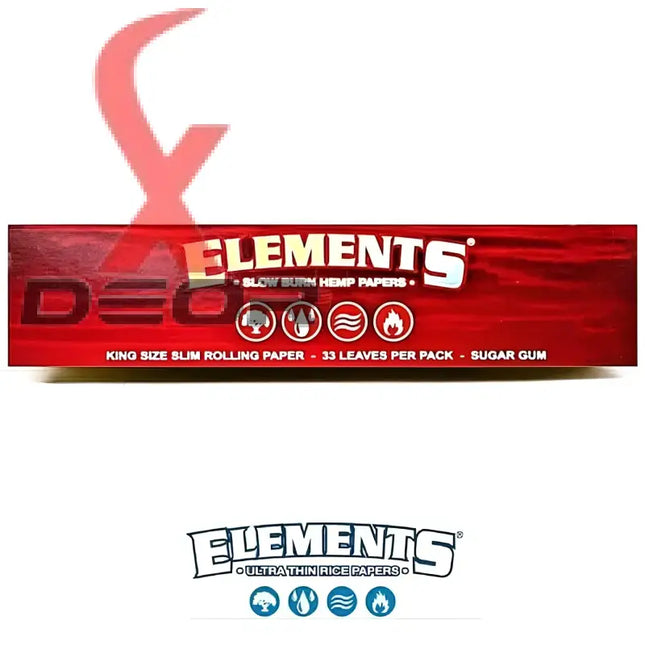Elements red 1 1/4 size hemp rolling papers – full box of 25 booklets | ultra thin & slow burning
