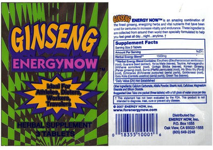 Ginseng Energy Now – Herbal Supplement – 2 Boxes of 24 Packs (3 Capsules Each)