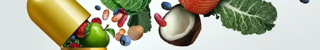 Golden capsule bursting with healthy foods.
