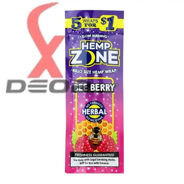 Hemp Zone Organic Herbal Wraps – Bee Berry Flavor | Full Box (15 Packs – 75 Wraps) - XDeor
