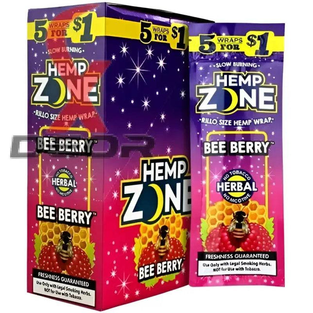 Hemp Zone Organic Herbal Wraps – Bee Berry Flavor | Full Box (15 Packs – 75 Wraps) - XDeor