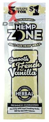 Hemp Zone Organic Herbal Wraps – French Vanilla Flavor | Full Box (15 Packs – 75 Wraps).