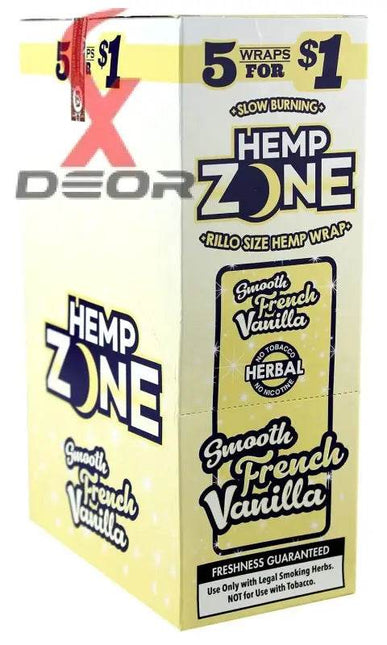 Hemp Zone Organic Herbal Wraps – French Vanilla Flavor | Full Box (15 Packs – 75 Wraps) - XDeor