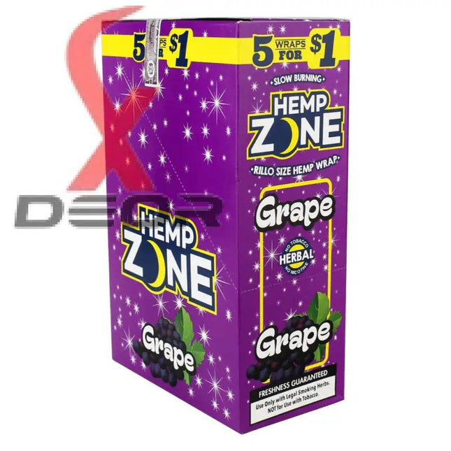 Hemp Zone Organic Herbal Wraps – Grape Flavor | Full Box (15 Packs – 75 Wraps) - XDeor