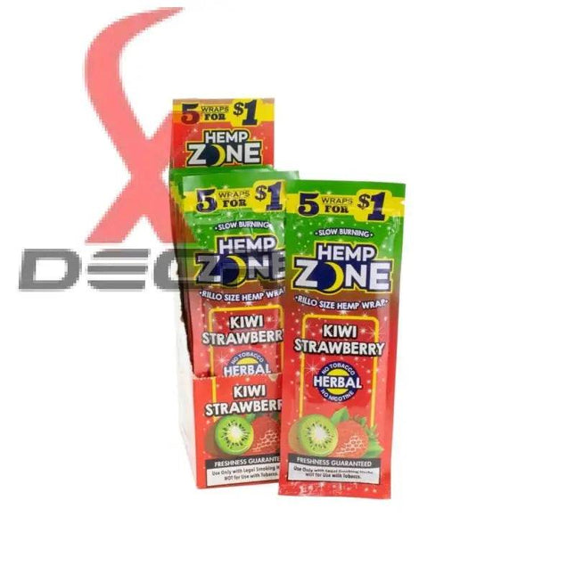 Hemp Zone Organic Herbal Wraps – Kiwi Strawberry Flavor | Full Box (15 Packs – 75 Wraps) - XDeor