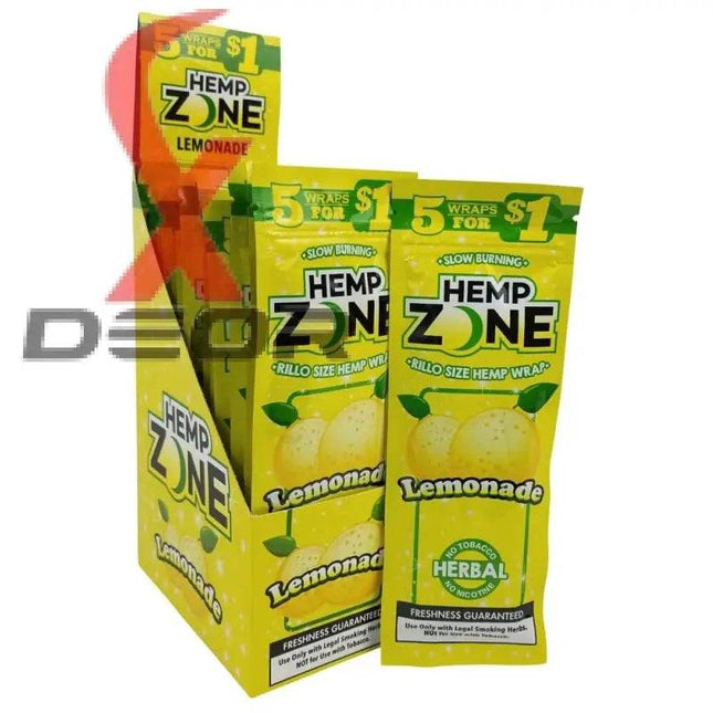 Hemp Zone Organic Herbal Wraps – Lemonade Flavor | Full Box (15 Packs – 75 Wraps) - XDeor